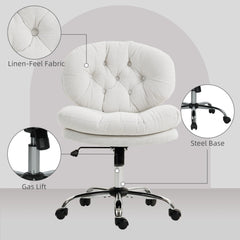 Computer Desk Chair, Armless Office Chair with Wide Padded Seat and Adjustable Height, Cream White