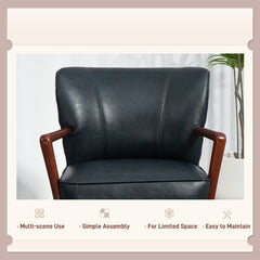Accent Chair, Modern Armchair, Faux Leather Upholstered Living Room Chair with Wood Legs and Wide Padded Seat, Black