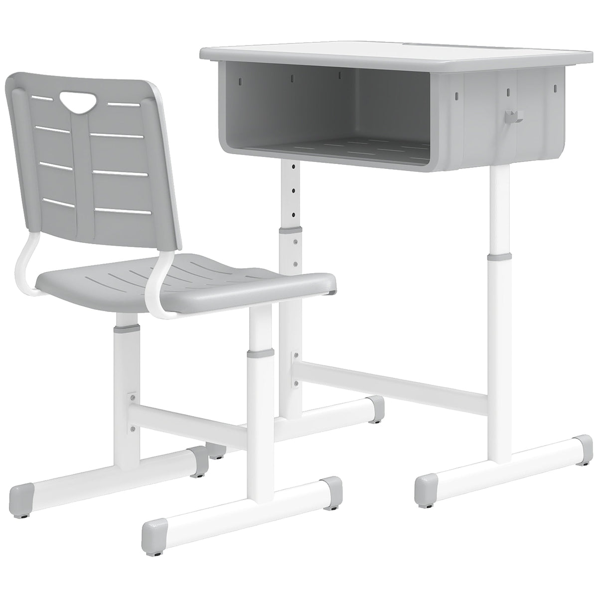 Kids Desk and Chair Set, Height Adjustable Children Study Desk and Chair with Drawer, Study Table for Bedroom, Grey