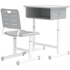 Kids Desk and Chair Set, Height Adjustable Children Study Desk and Chair with Drawer, Study Table for Bedroom, Grey