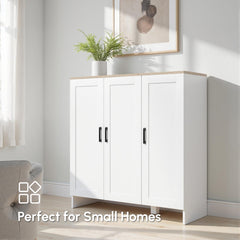Modern Sideboard Buffet Cabinet, Modern Kitchen Storage Cabinet with 3 Doors Adjustable Shelves, for Dining Room, Black