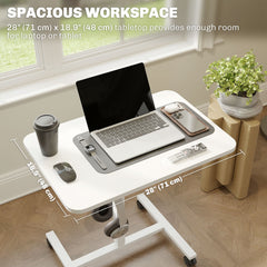 Height Adjustable Standing Desk, Pneumatic Sit Stand Desk with Wheels and Headphone Hook, Grey Wood Grain