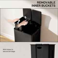 Garbage Bin, Soft-Close Trash Can with Foot Pedal, 2x7.4 Gal (2x28 L) Garbage Can with Removable Inner Buckets, SBlack