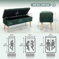 Storage Ottoman with Lid, Velvet Upholstered Storage Bench with Wood Legs for Living Room, Black