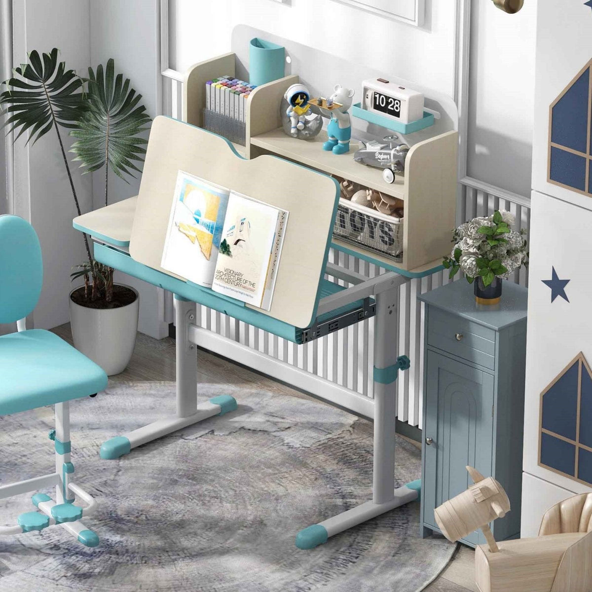 Kid's Room Bundle: Kids Study Desk and Wooden Cabinet