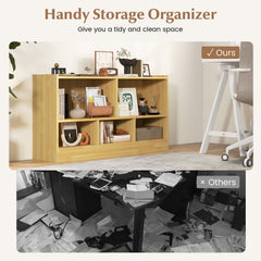Kids 2-Shelf Bookcase 5-Cube Wood Toy Storage Cabinet Organizer-Beige