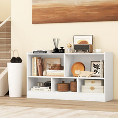 Kids 2-Shelf Bookcase 5-Cube Wood Toy Storage Cabinet Organizer-White