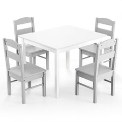 5 Piece Kids Table and 4 Chair Set, White Table with Grey Chairs