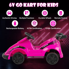 6V Kids Ride On Go Kart with 13.5 Inch Belted Seat and USB Music Panel, Pink