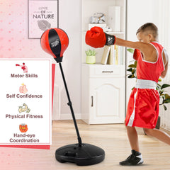Kids Adjustable Stand Punching Bag Toy Set with Boxing Glove-Black & Red