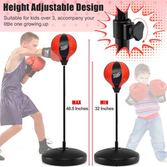 Kids Adjustable Stand Punching Bag Toy Set with Boxing Glove-Black & Red
