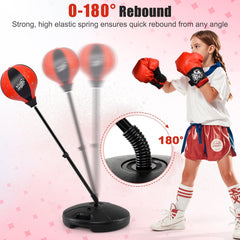 Kids Adjustable Stand Punching Bag Toy Set with Boxing Glove-Black & Red
