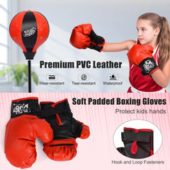 Kids Adjustable Stand Punching Bag Toy Set with Boxing Glove-Black & Red