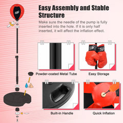 Kids Adjustable Stand Punching Bag Toy Set with Boxing Glove-Black & Red