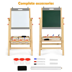 Kids Art Easel with Paper Roll Double Sided Chalkboard and Whiteboard-Gray