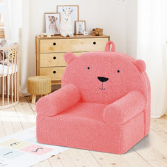 Kids Bear Sofa Toddler Foam Couch with Soft Fleece Fabric Cover-Pink
