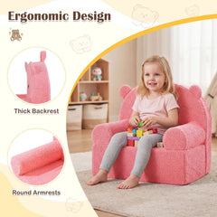 Kids Bear Sofa Toddler Foam Couch with Soft Fleece Fabric Cover-Pink