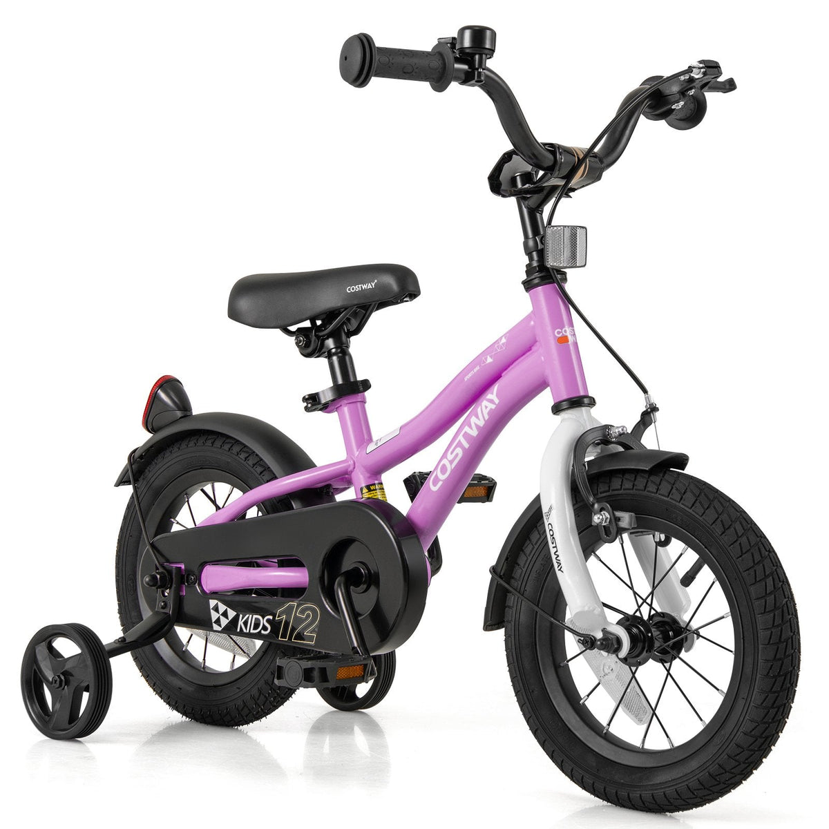 12 Inch Kids Bike with Reflectors, Bell and Detachable Training Wheels, Purple