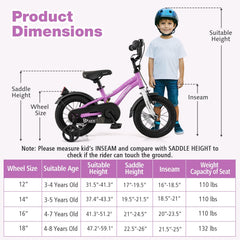 12 Inch Kids Bike with Reflectors, Bell and Detachable Training Wheels, Purple