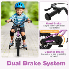 12 Inch Kids Bike with Reflectors, Bell and Detachable Training Wheels, Purple