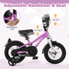 12 Inch Kids Bike with Reflectors, Bell and Detachable Training Wheels, Purple