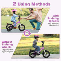 12 Inch Kids Bike with Reflectors, Bell and Detachable Training Wheels, Purple