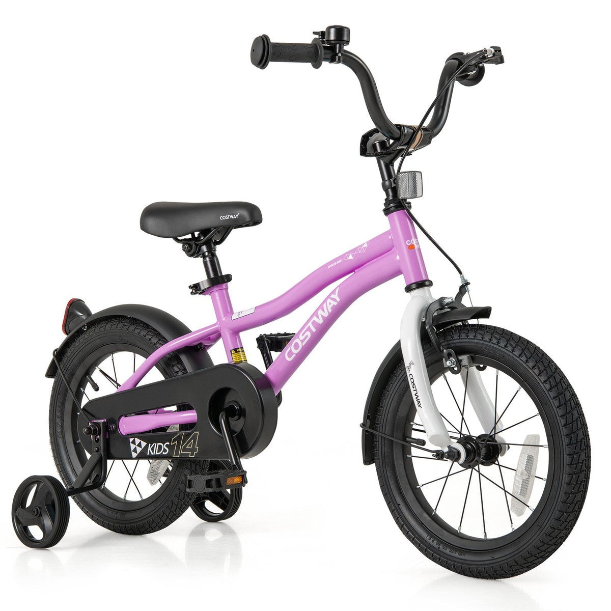 14 Inch Kids Bike with Reflectors, Bell and Detachable Training Wheels, Purple