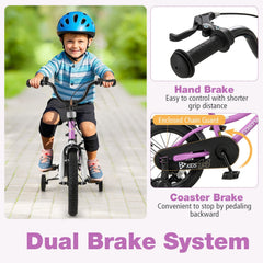 14 Inch Kids Bike with Reflectors, Bell and Detachable Training Wheels, Purple