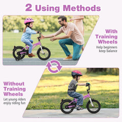 14 Inch Kids Bike with Reflectors, Bell and Detachable Training Wheels, Purple