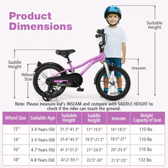 16 Inch Kids Bike with Reflectors, Bell and Detachable Training Wheels, Purple
