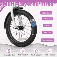 16 Inch Kids Bike with Reflectors, Bell and Detachable Training Wheels, Purple