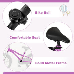 16 Inch Kids Bike with Reflectors, Bell and Detachable Training Wheels, Purple