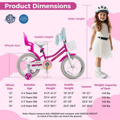 16 Inch Girls Bike with Doll Seat, Basket and Streamers, Pink