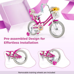 16 Inch Girls Bike with Doll Seat, Basket and Streamers, Pink