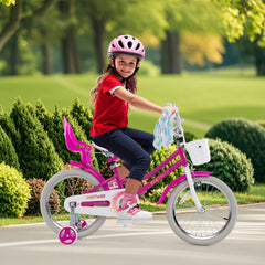 18 Inch Girls Bike with Doll Seat, Basket and Streamers, Pink