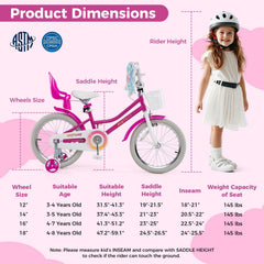 18 Inch Girls Bike with Doll Seat, Basket and Streamers, Pink