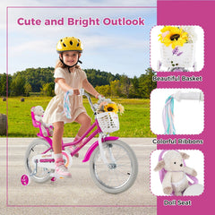 18 Inch Girls Bike with Doll Seat, Basket and Streamers, Pink