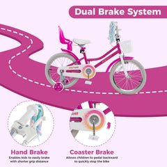 18 Inch Girls Bike with Doll Seat, Basket and Streamers, Pink