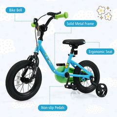 12 Inch Kids Bike with Wheel Reflectors and Removable Training Wheels, Blue