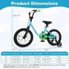 16 Inch Kids Bike with Wheel Reflectors and Removable Training Wheels, Blue