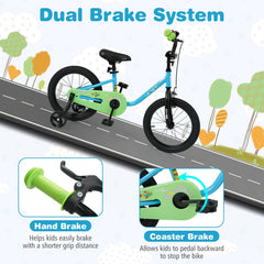 16 Inch Kids Bike with Wheel Reflectors and Removable Training Wheels, Blue