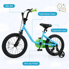 16 Inch Kids Bike with Wheel Reflectors and Removable Training Wheels, Blue