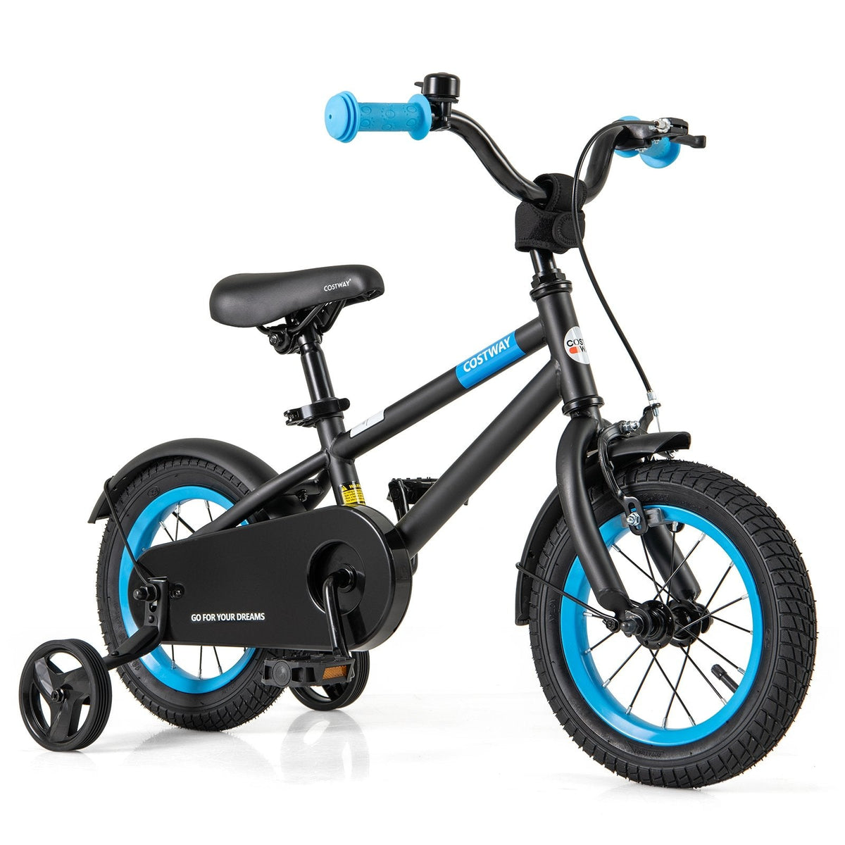 12 Inch Kids Bike with Adjustable Handlebar and Saddle, Black and Blue
