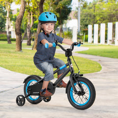 12 Inch Kids Bike with Adjustable Handlebar and Saddle, Black and Blue