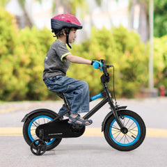 12 Inch Kids Bike with Adjustable Handlebar and Saddle, Black and Blue