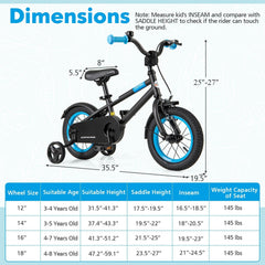 12 Inch Kids Bike with Adjustable Handlebar and Saddle, Black and Blue