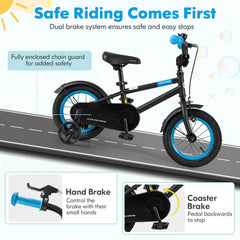 12 Inch Kids Bike with Adjustable Handlebar and Saddle, Black and Blue