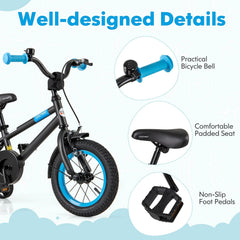 12 Inch Kids Bike with Adjustable Handlebar and Saddle, Black and Blue