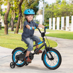 14 Inch Kids Bike with Adjustable Handlebar and Saddle, Black and Blue