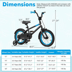 14 Inch Kids Bike with Adjustable Handlebar and Saddle, Black and Blue